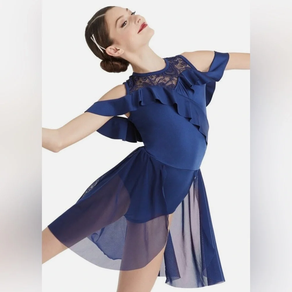 🫐Weissman Safe And Sound Lace Navy Blue Dance Dress Costume Size MA.